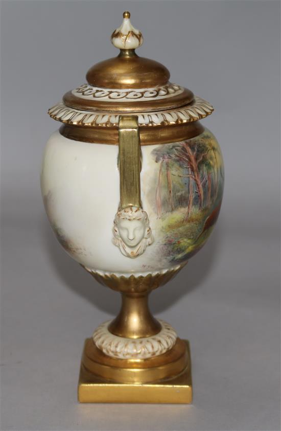 A Royal Worcester vase and cover painted with stags by Harry Stinton, 8in.